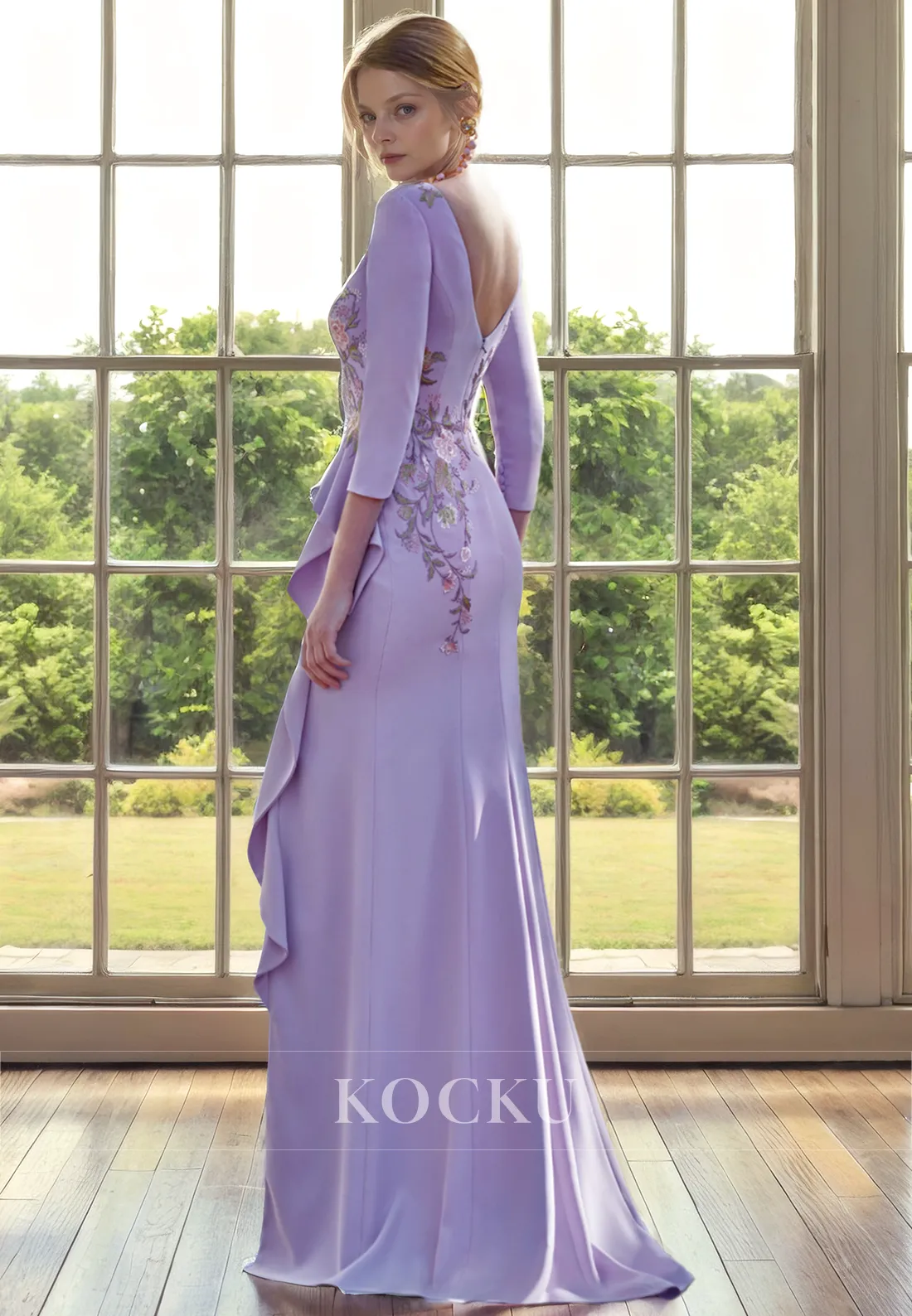 Elegant & Luxurious Long sleeves Embroidery Mermaid Cocktail Mother of the Bride Dress