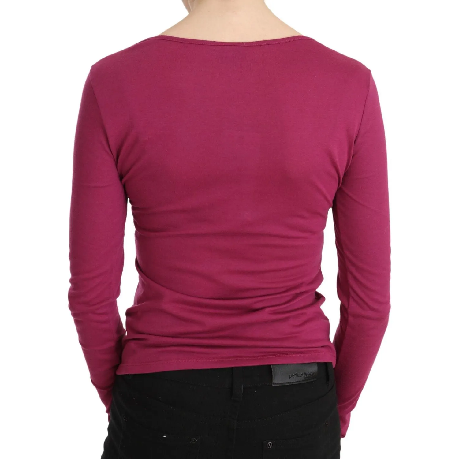 Exte Elegant Pink Crystal Embellished Long Sleeve Top