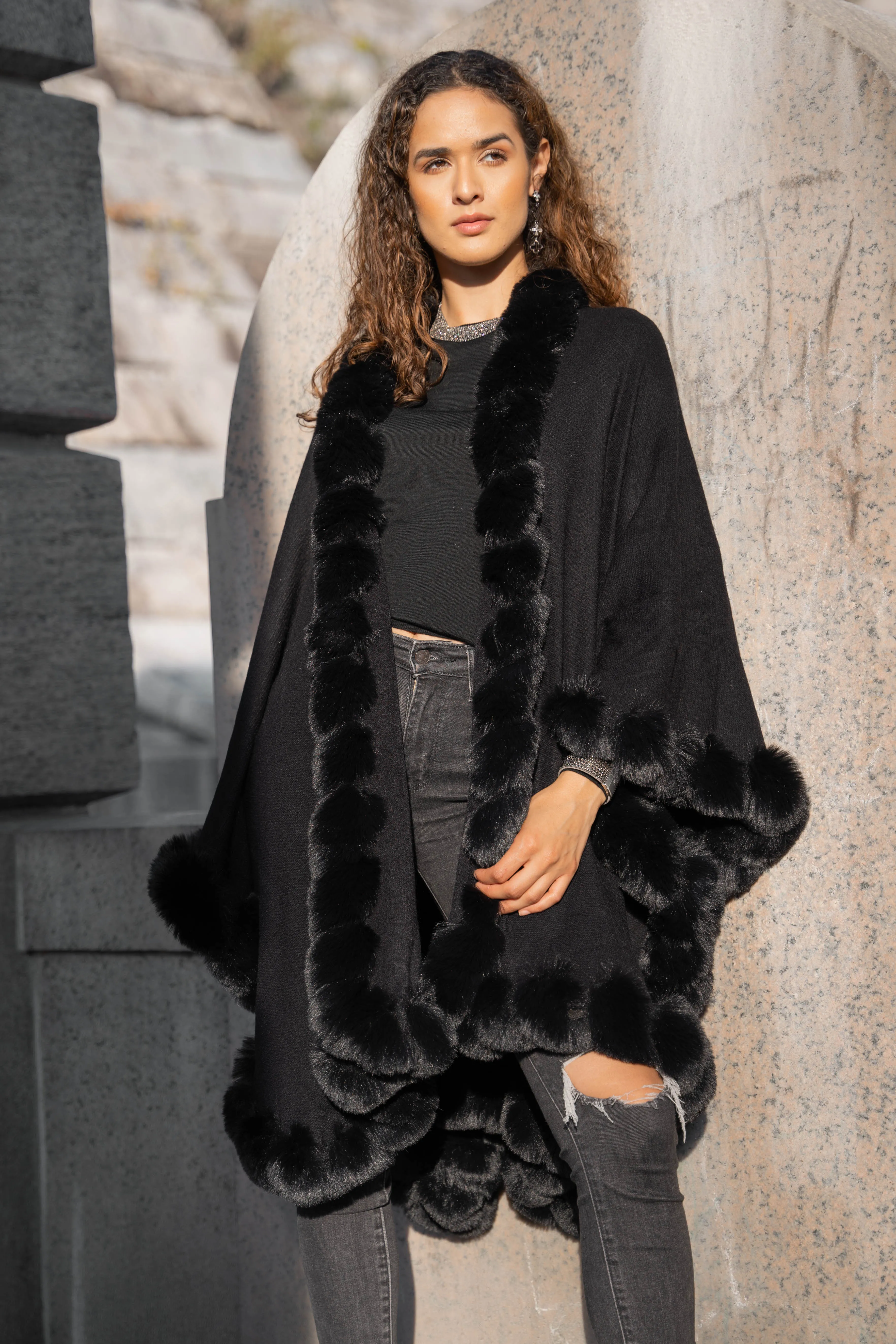 Faux Fur Cape Kimono