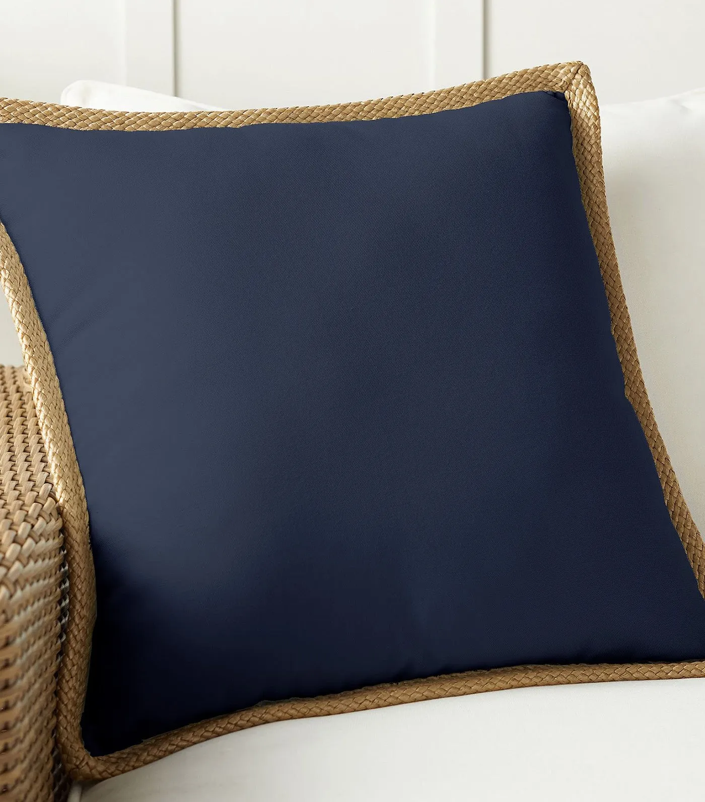 Faux Natural Fiber Trim Outdoor Pillow Ink Blue - 20x20 inches