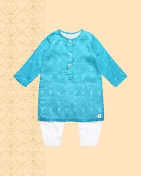 Firoza - Chanderi Printed Infant Kurta with Attached Pyjama (Onesie)