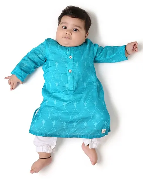 Firoza - Chanderi Printed Infant Kurta with Attached Pyjama (Onesie)