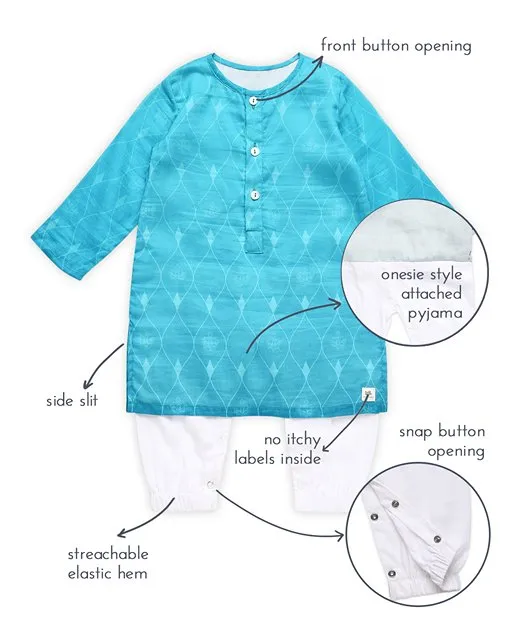 Firoza - Chanderi Printed Infant Kurta with Attached Pyjama (Onesie)