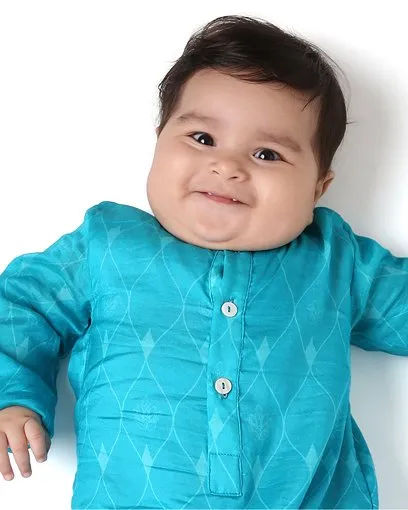 Firoza - Chanderi Printed Infant Kurta with Attached Pyjama (Onesie)