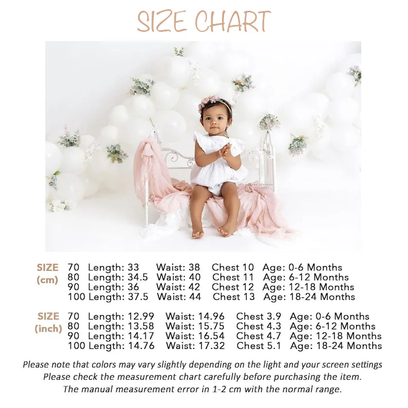 First Birthday Cake Smash Outfit Girl, Simple White Bubble Romper of 100% Cotton Muslin