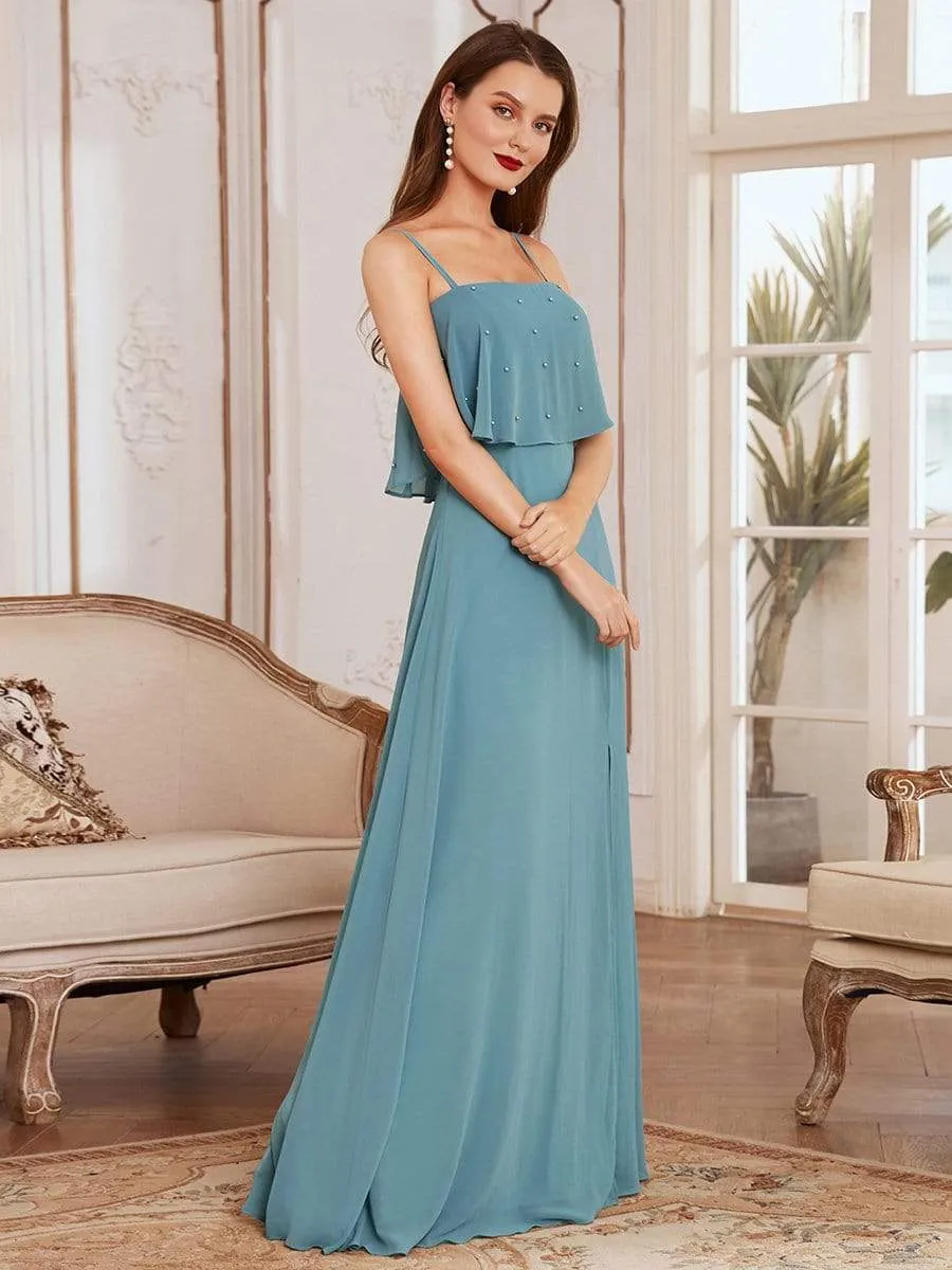 Flowy Cape Style Bodice Long Chiffon Evening Dress