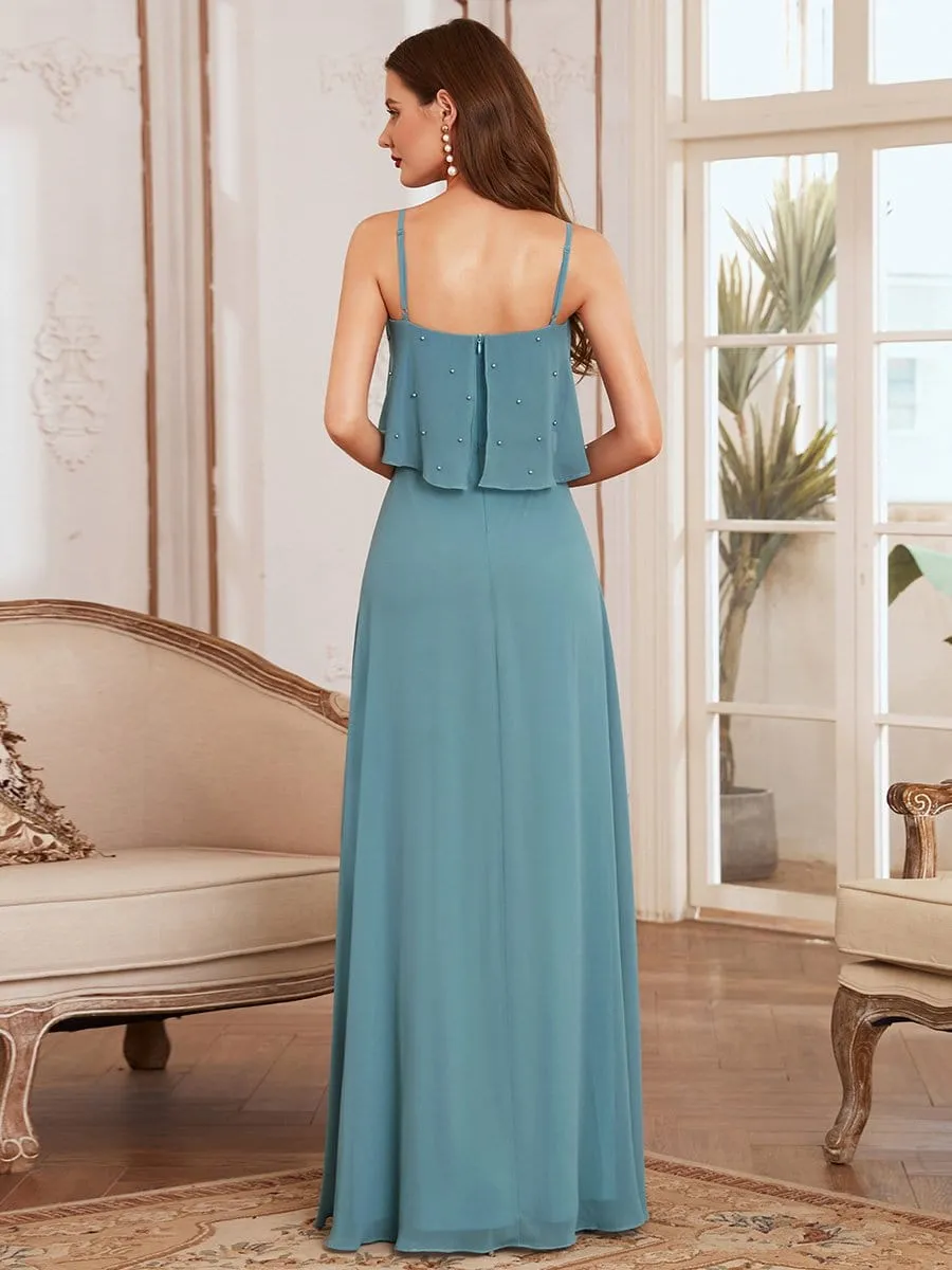 Flowy Cape Style Bodice Long Chiffon Evening Dress