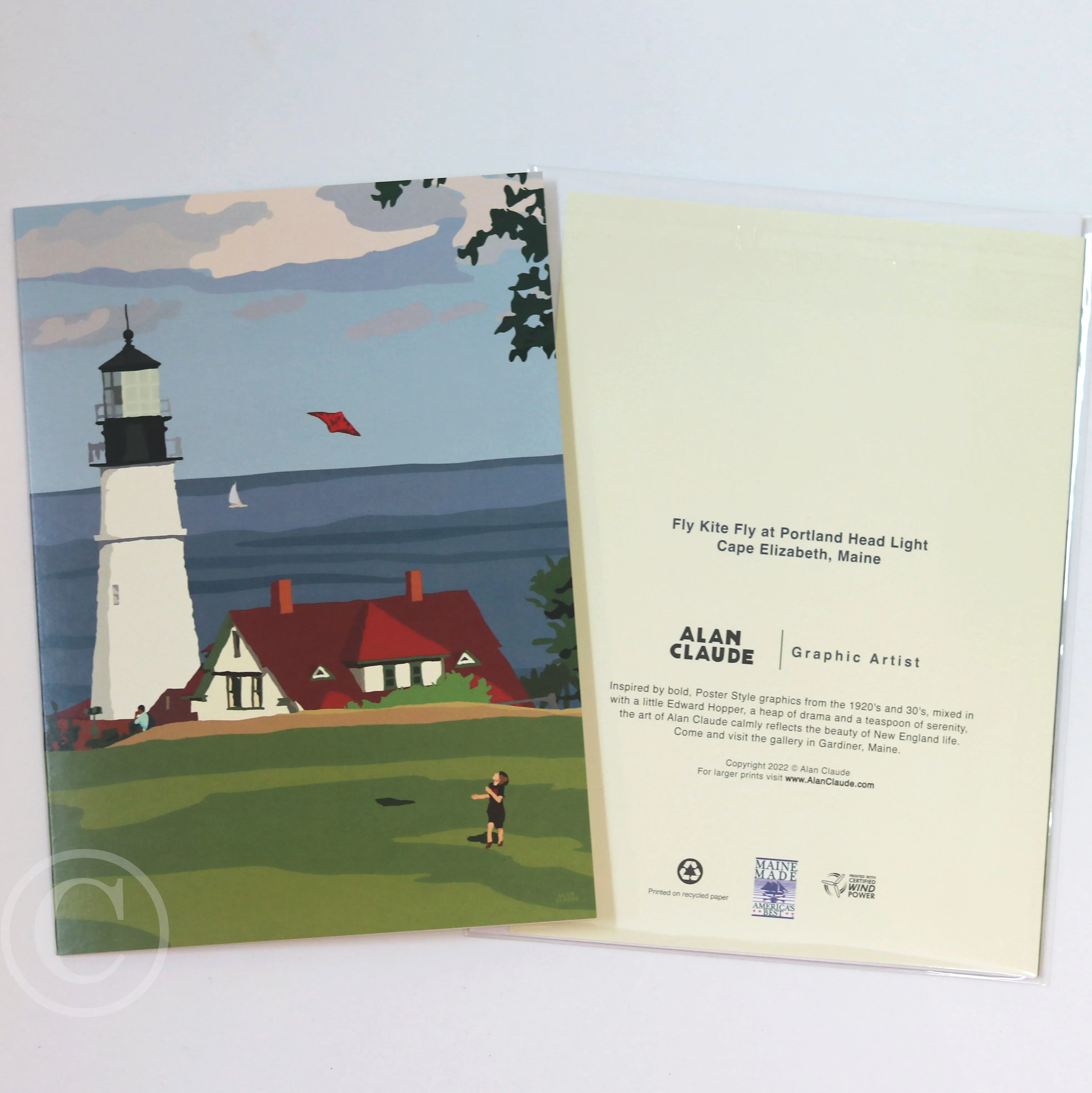 Fly Kite Fly at Portland Head Light Notecard 5" x 7" - Maine