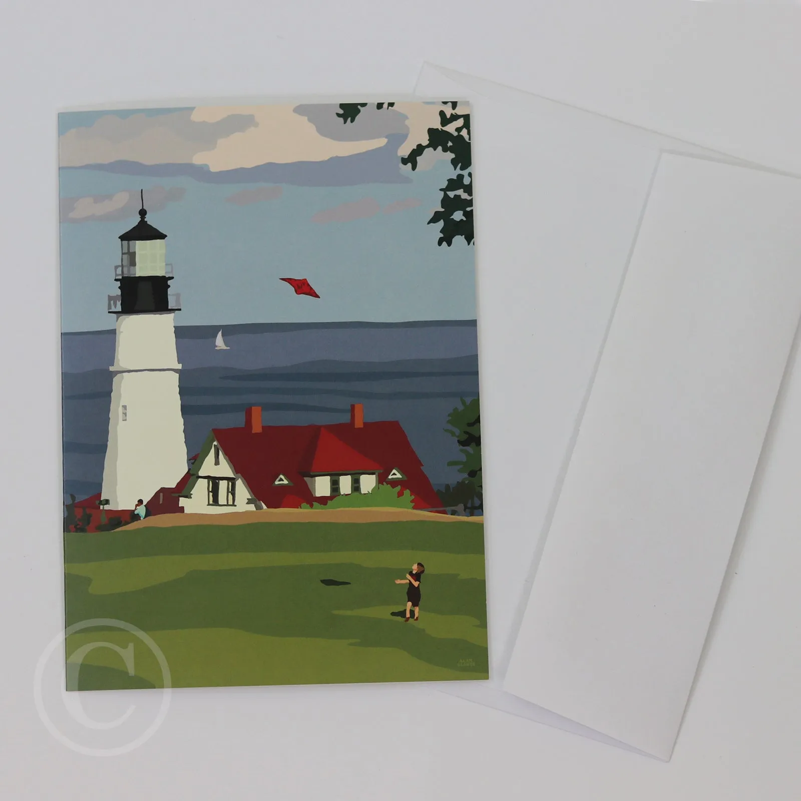 Fly Kite Fly at Portland Head Light Notecard 5" x 7" - Maine