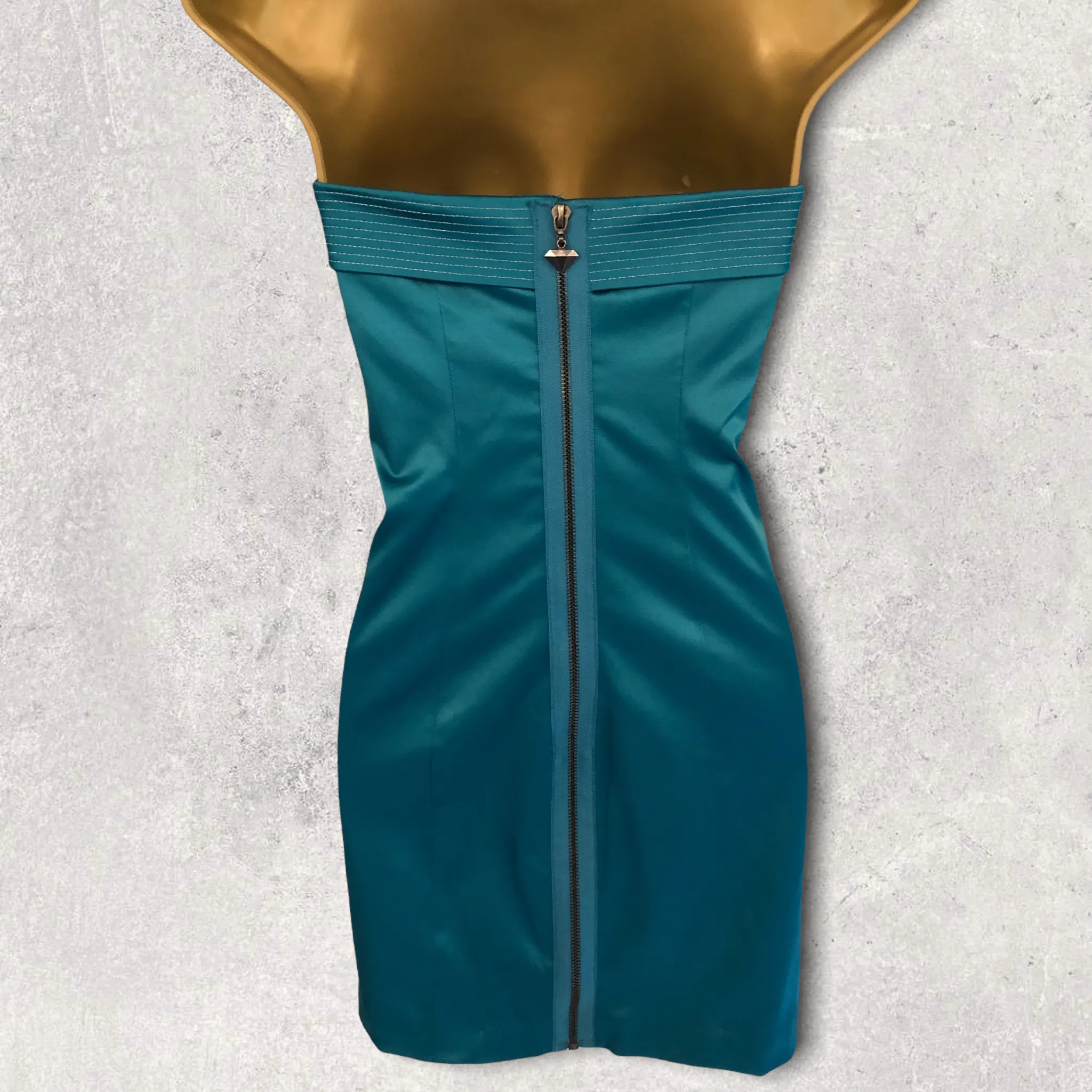 Forever Unique Aqua Satin Bodycon Sleeveless Mini Dress UK 12 US 8 EU 40