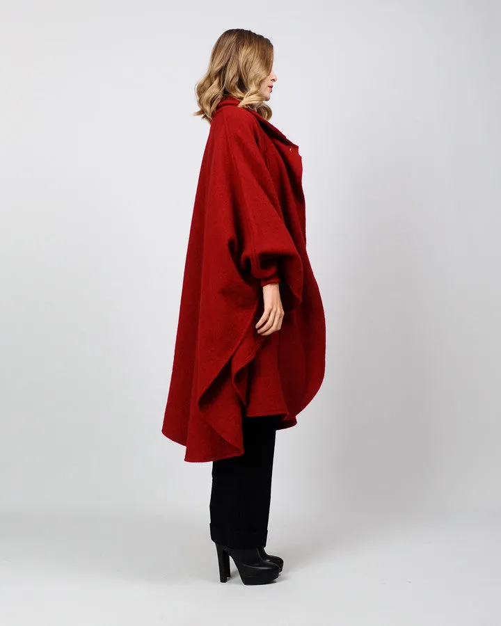 Garnet Red Wool Cape Coat