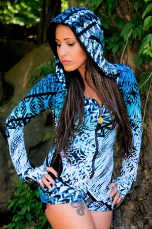 Gemini Hooded Romper - Blue Ocean Current