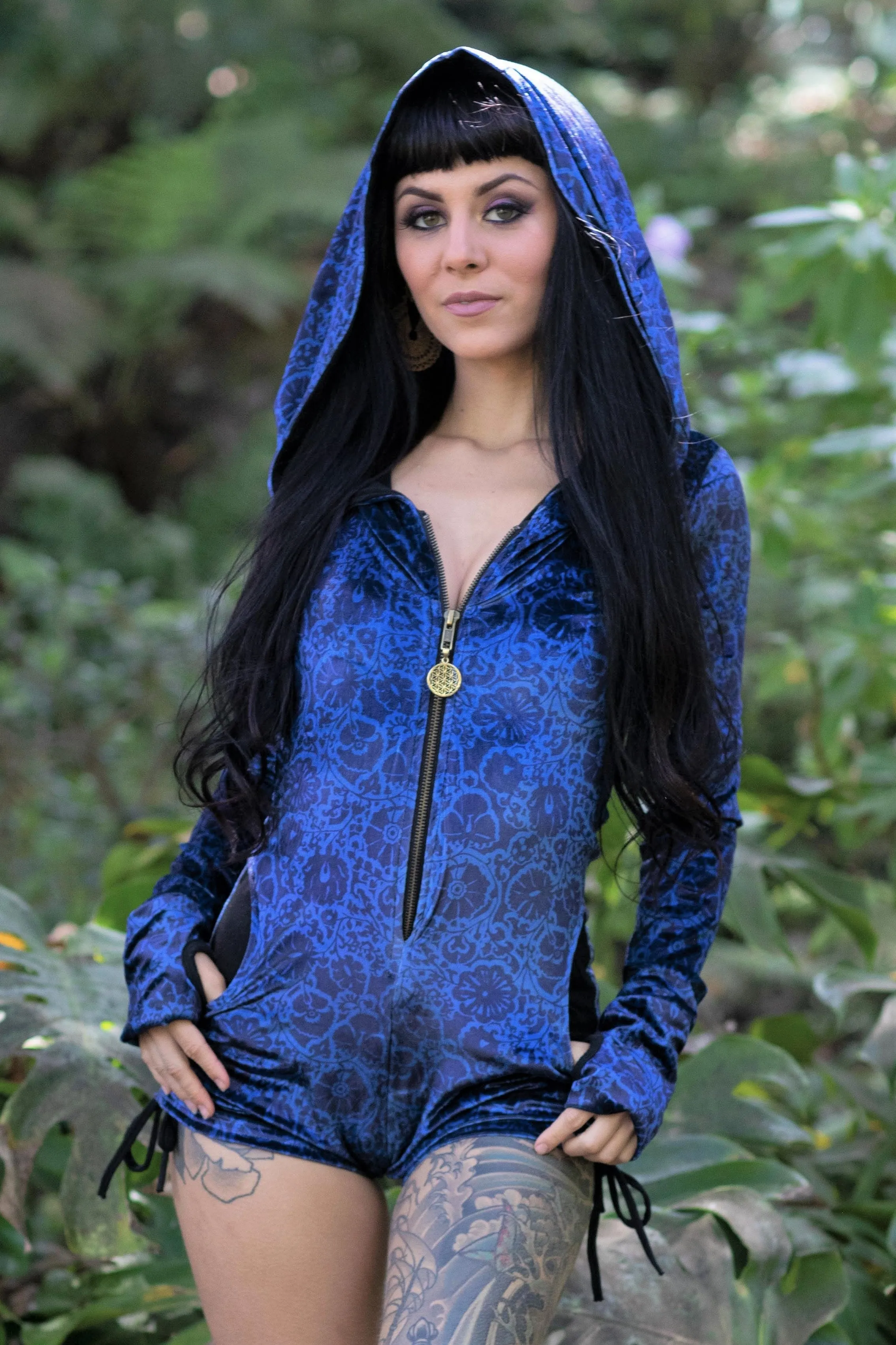 Gemini Hooded Romper - Blue Ocean Current