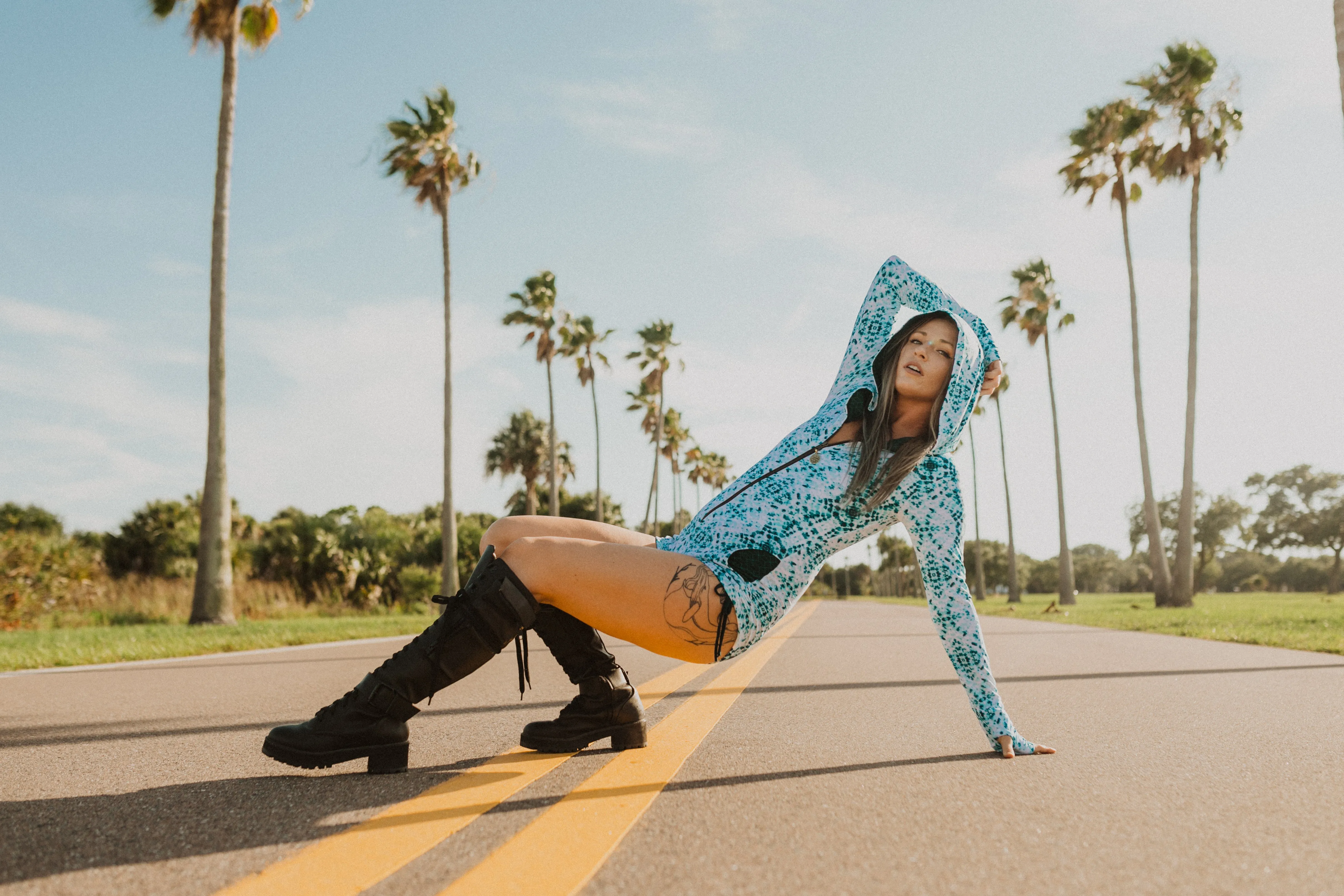 Gemini Hooded Romper - Teal and White Tie Dye