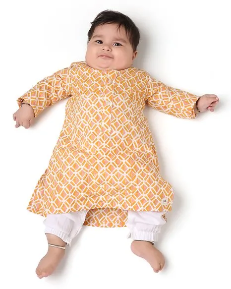 Genda - Handblock Printed Infant Kurta with Attached Pyjama (Onesie)