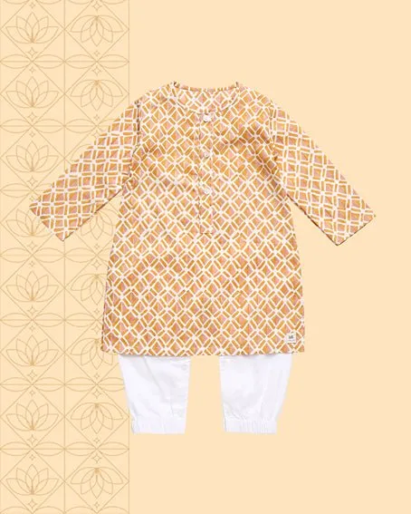 Genda - Handblock Printed Infant Kurta with Attached Pyjama (Onesie)