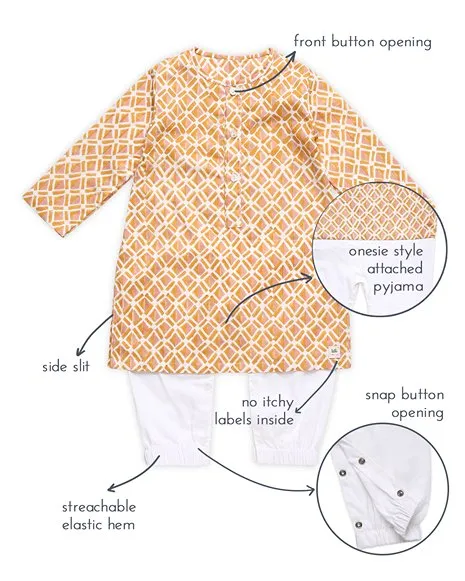 Genda - Handblock Printed Infant Kurta with Attached Pyjama (Onesie)