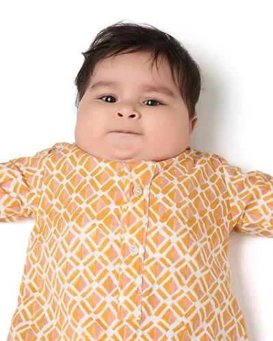 Genda - Handblock Printed Infant Kurta with Attached Pyjama (Onesie)