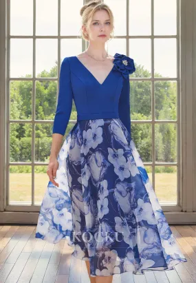 Gorgeous & Charming A-Line Long sleeves Printed Cocktail Mother of the Bride Dress