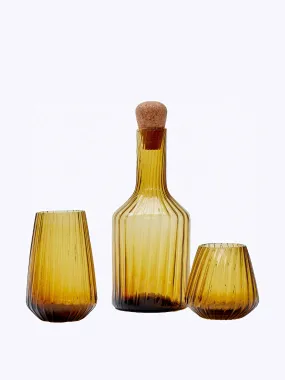 Hand-blown recycled glass carafe in amber