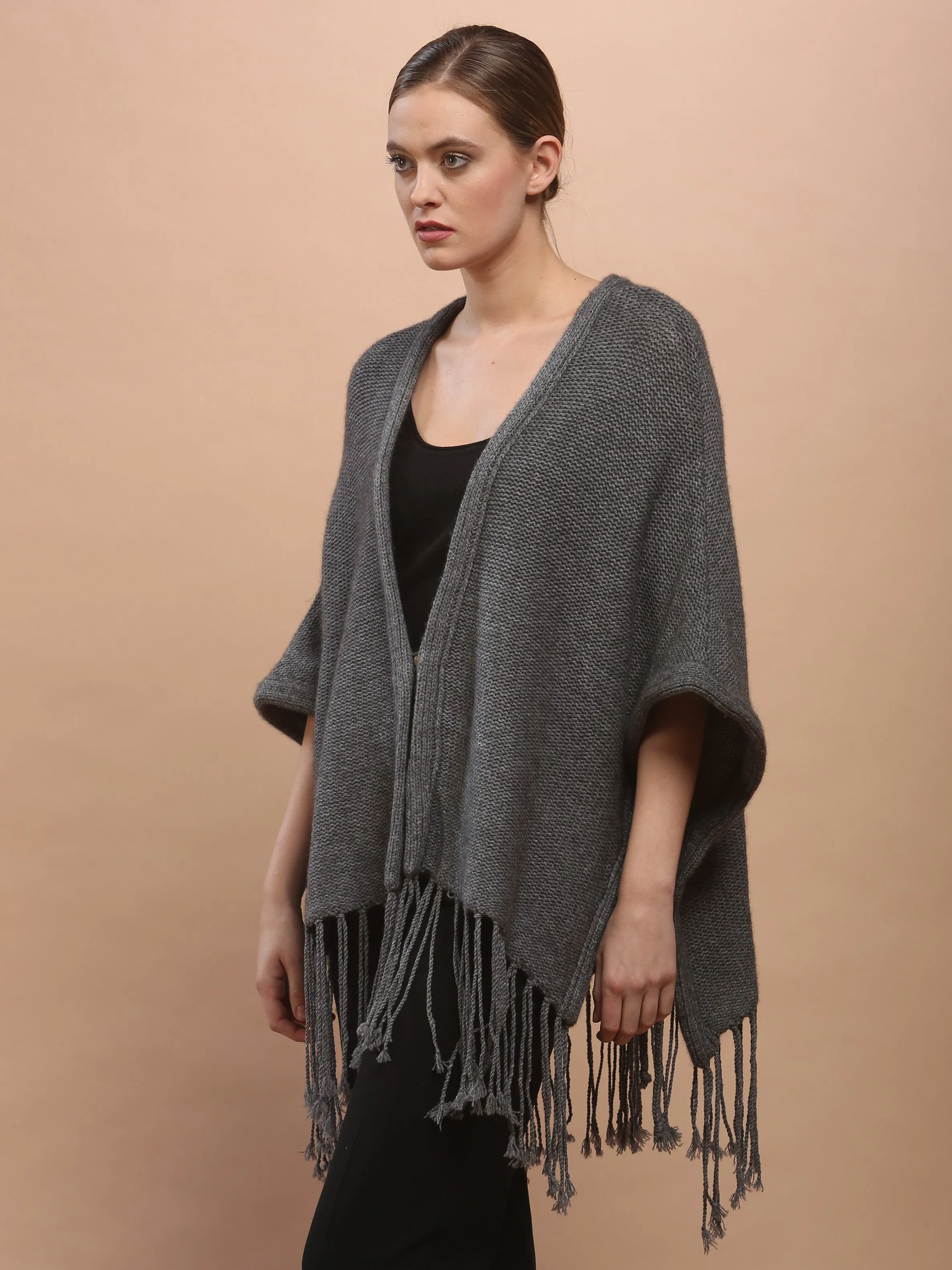 Hand Knitted Fringed Cape