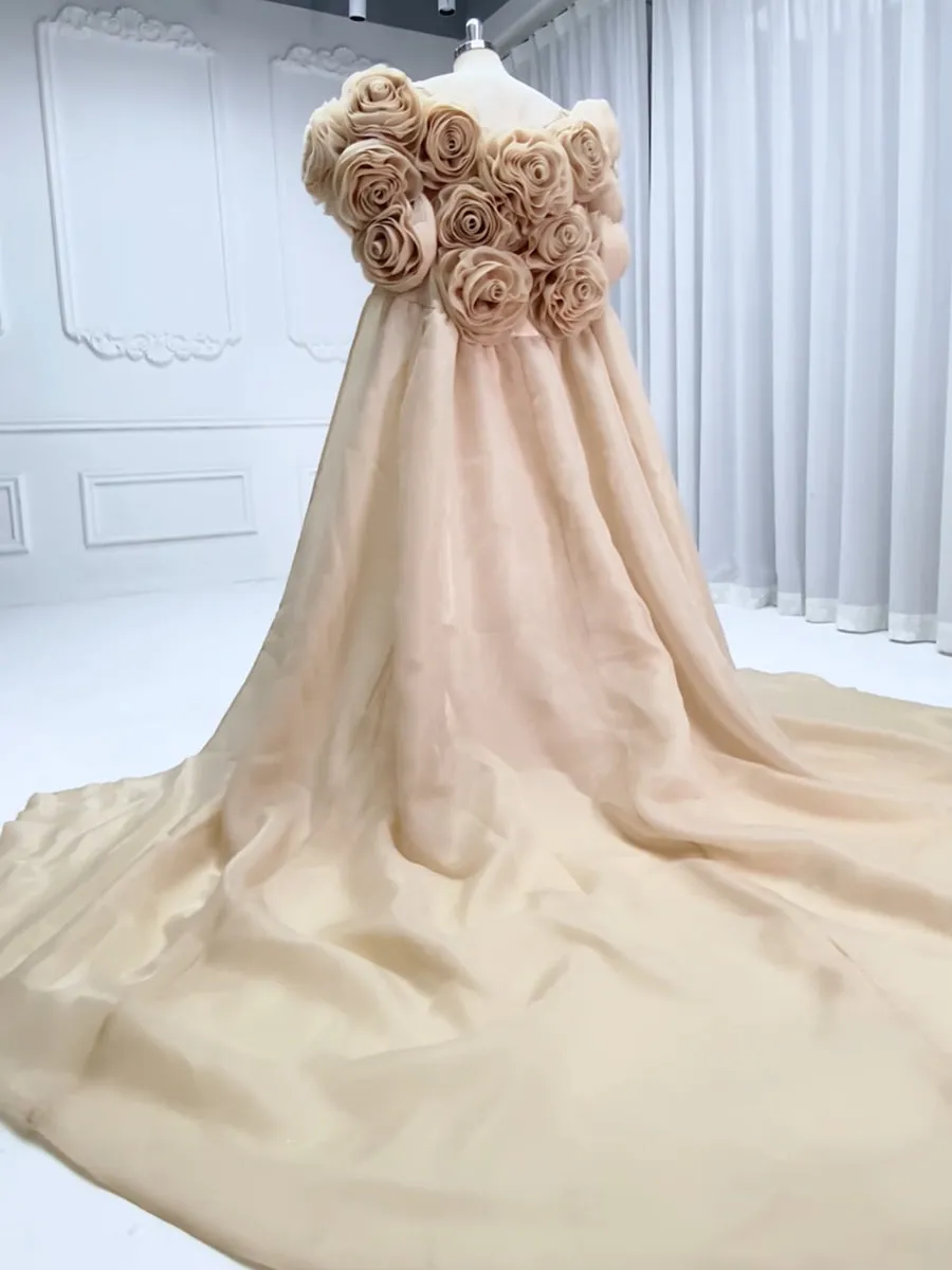 Handmade Flower Cape with Long Train Colored Wedding Dress Elegant Outfit Photo Shoot Gown YW240074