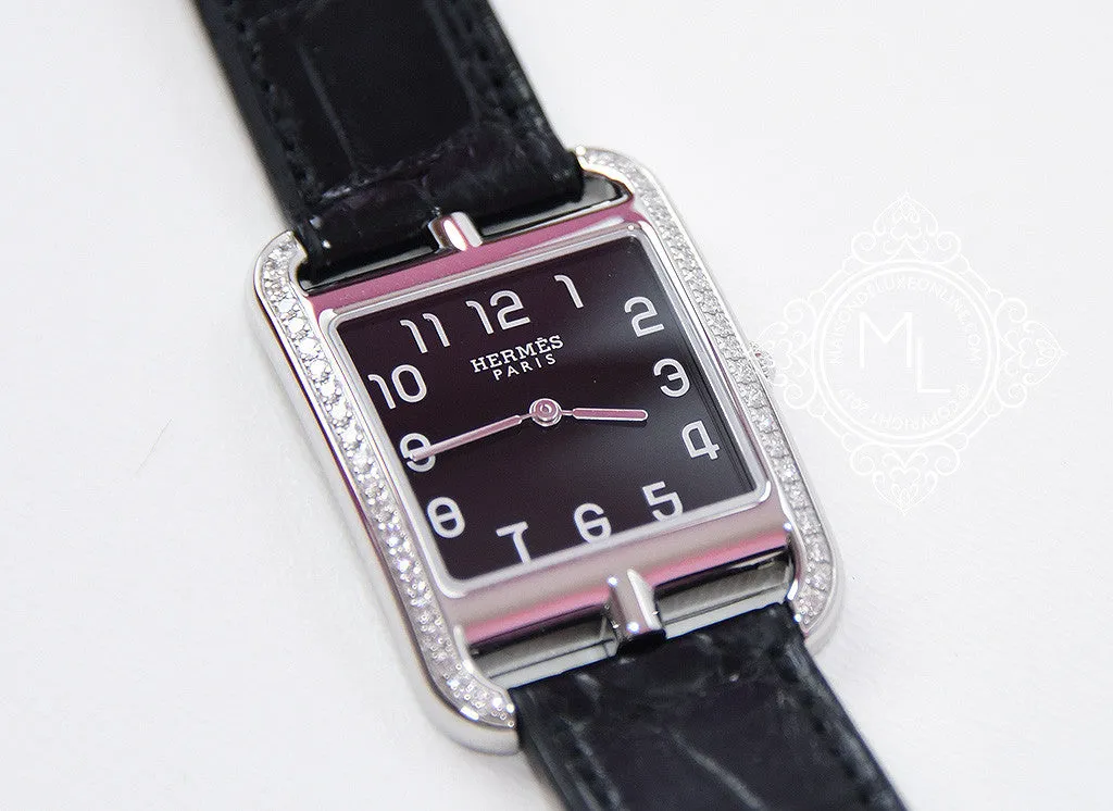 Hermes Diamond Cape Cod Onyx Crocodile Watch GM