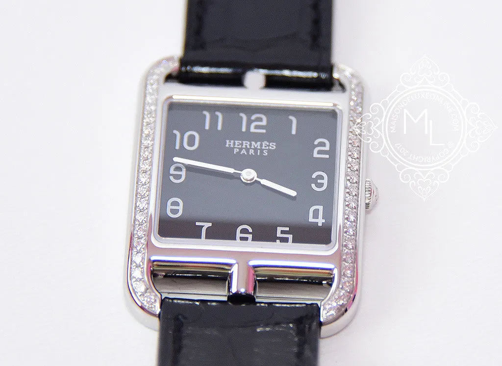 Hermes Diamond Cape Cod Onyx Crocodile Watch GM