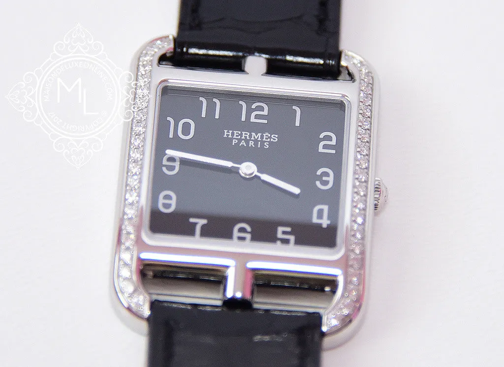 Hermes Diamond Cape Cod Onyx Crocodile Watch GM