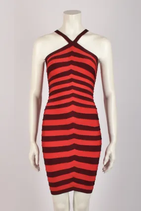 HERVE LEGER STRIPED HALTER  BONDAGE DRESS