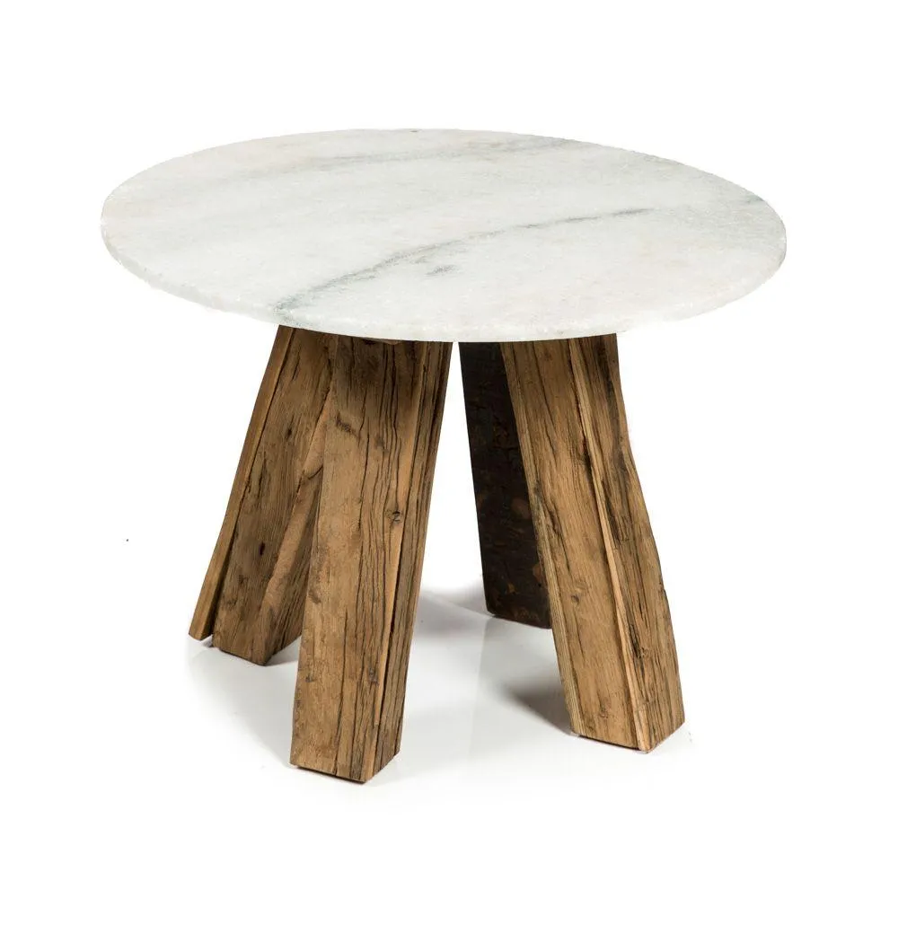 HG Living Cape Cod Recycled Wood/Stone Side Table Ivory/Natural