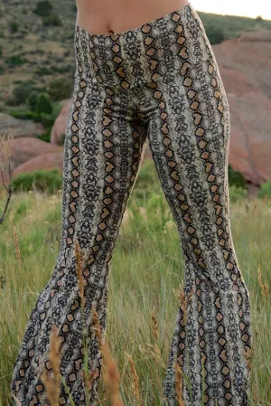 High Waist Bell Bottom Flare Pants - Gold Snakeskin '20