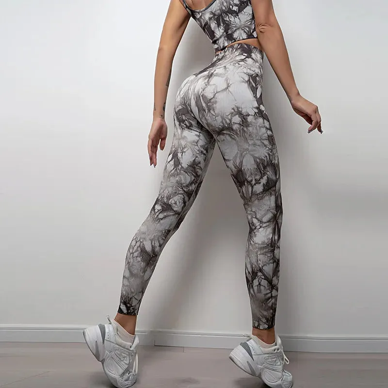 High Waist Seamless Printed Elastic Workout Legging - Tie Dye