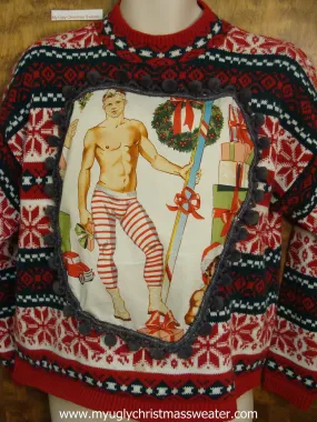 Hottie Guy Ugly Christmas Sweater with Snowflakes