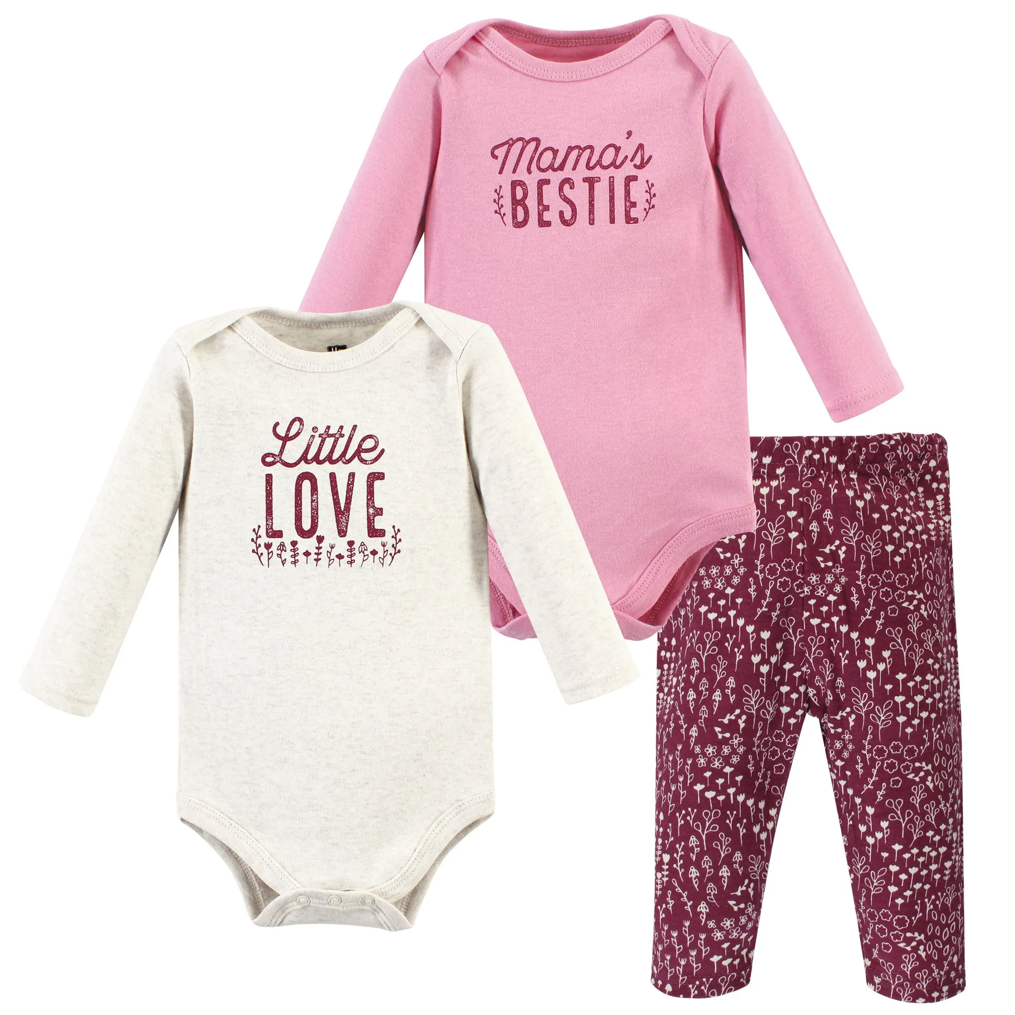 Hudson Baby Cotton Bodysuit and Pant Set, Little Love Flowers Long Sleeve