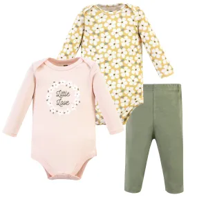 Hudson Baby Cotton Bodysuit and Pant Set, Sage Floral Wreath Long Sleeve