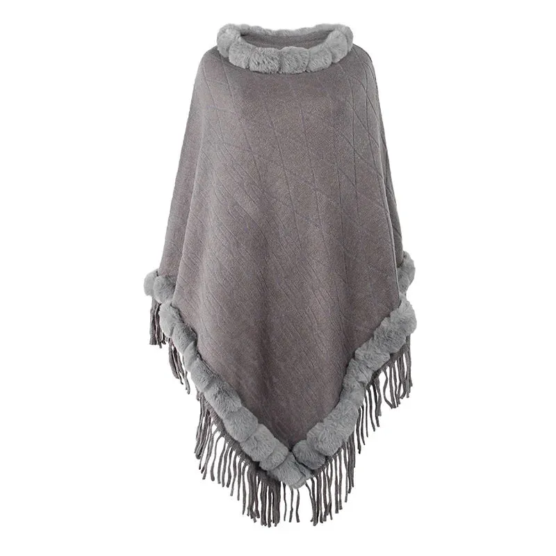 Imitation Cashmere Fur Cape Shawl Fashion Tassel  Pullover Poncho Sweaters