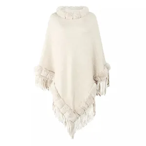 Imitation Cashmere Fur Cape Shawl Fashion Tassel  Pullover Poncho Sweaters