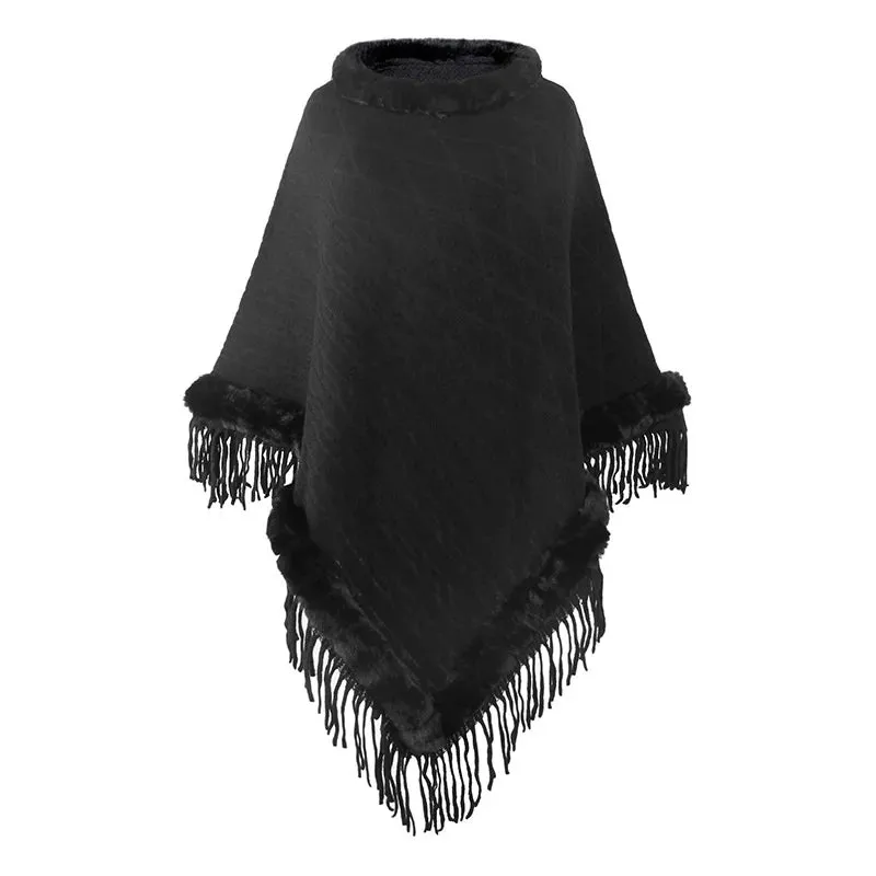 Imitation Cashmere Fur Cape Shawl Fashion Tassel  Pullover Poncho Sweaters