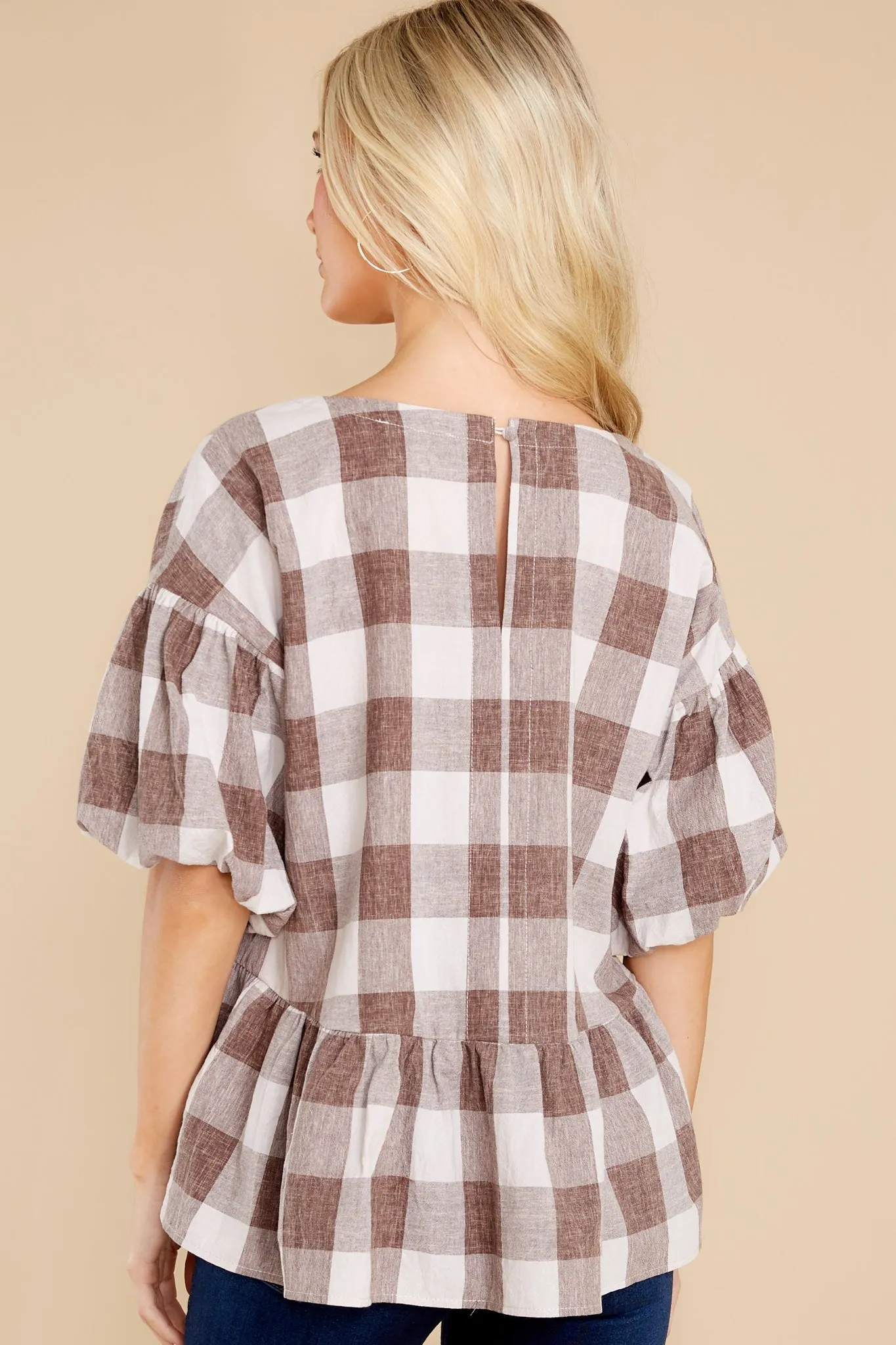 In For A Surprise Cocoa Gingham Top