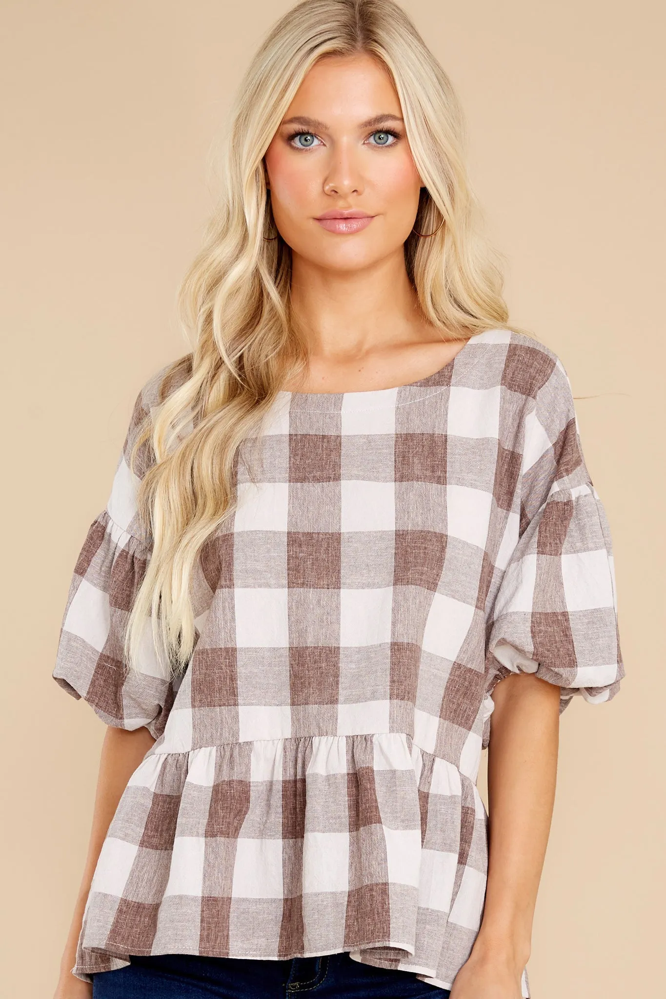 In For A Surprise Cocoa Gingham Top