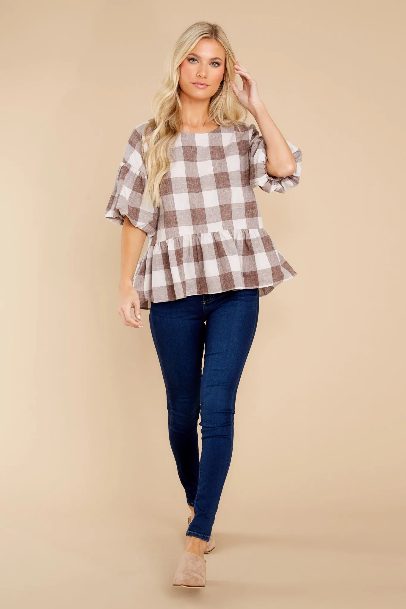 In For A Surprise Cocoa Gingham Top