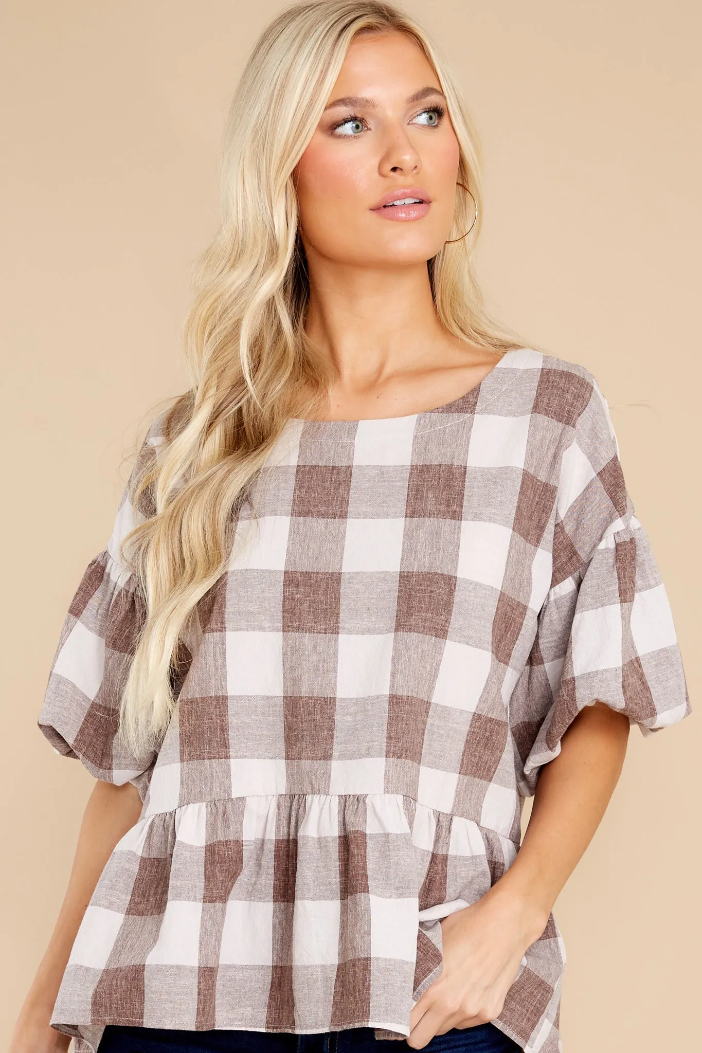 In For A Surprise Cocoa Gingham Top