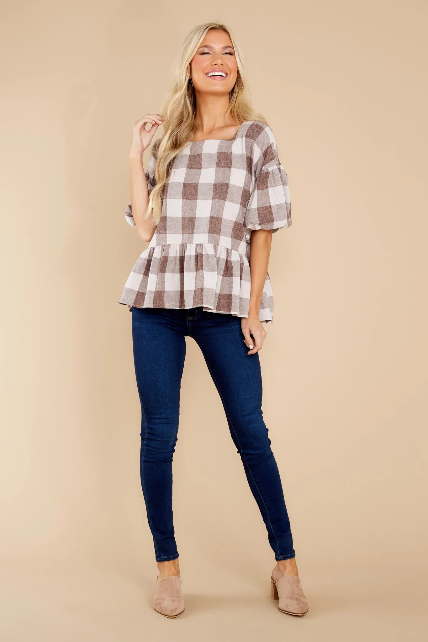 In For A Surprise Cocoa Gingham Top