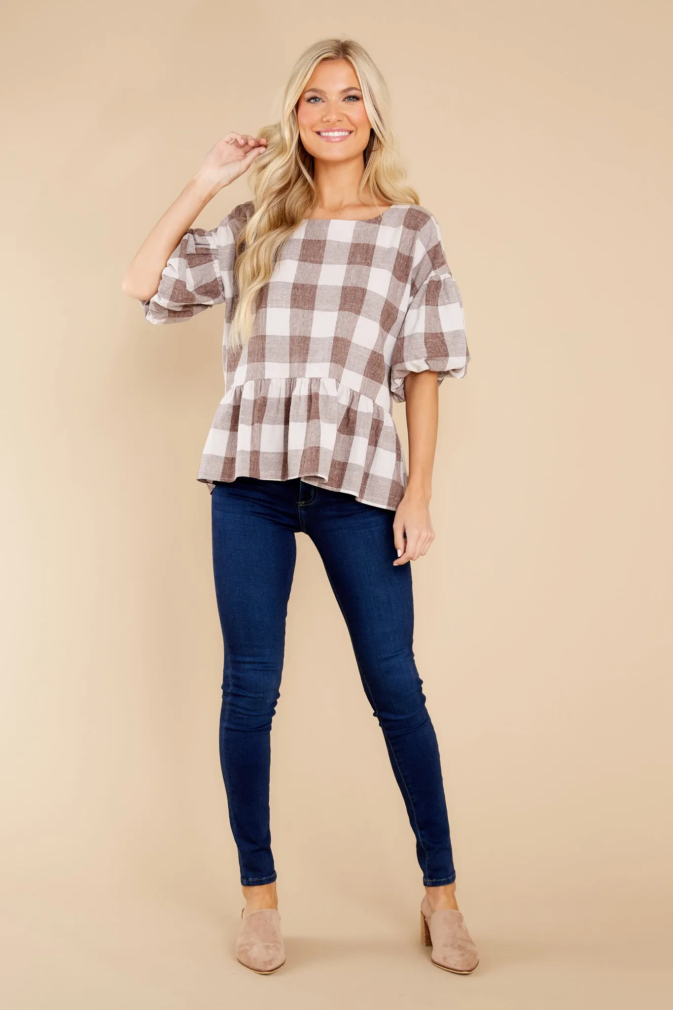 In For A Surprise Cocoa Gingham Top