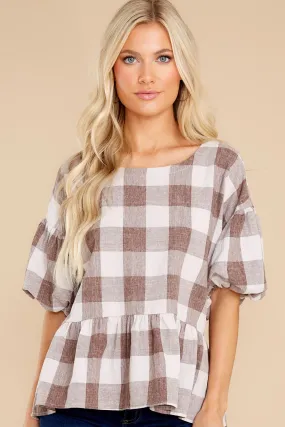 In For A Surprise Cocoa Gingham Top