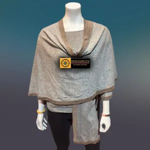 Iron Tibetan Golden Lotus Cashmere Cape Ruana, Poncho Wrap