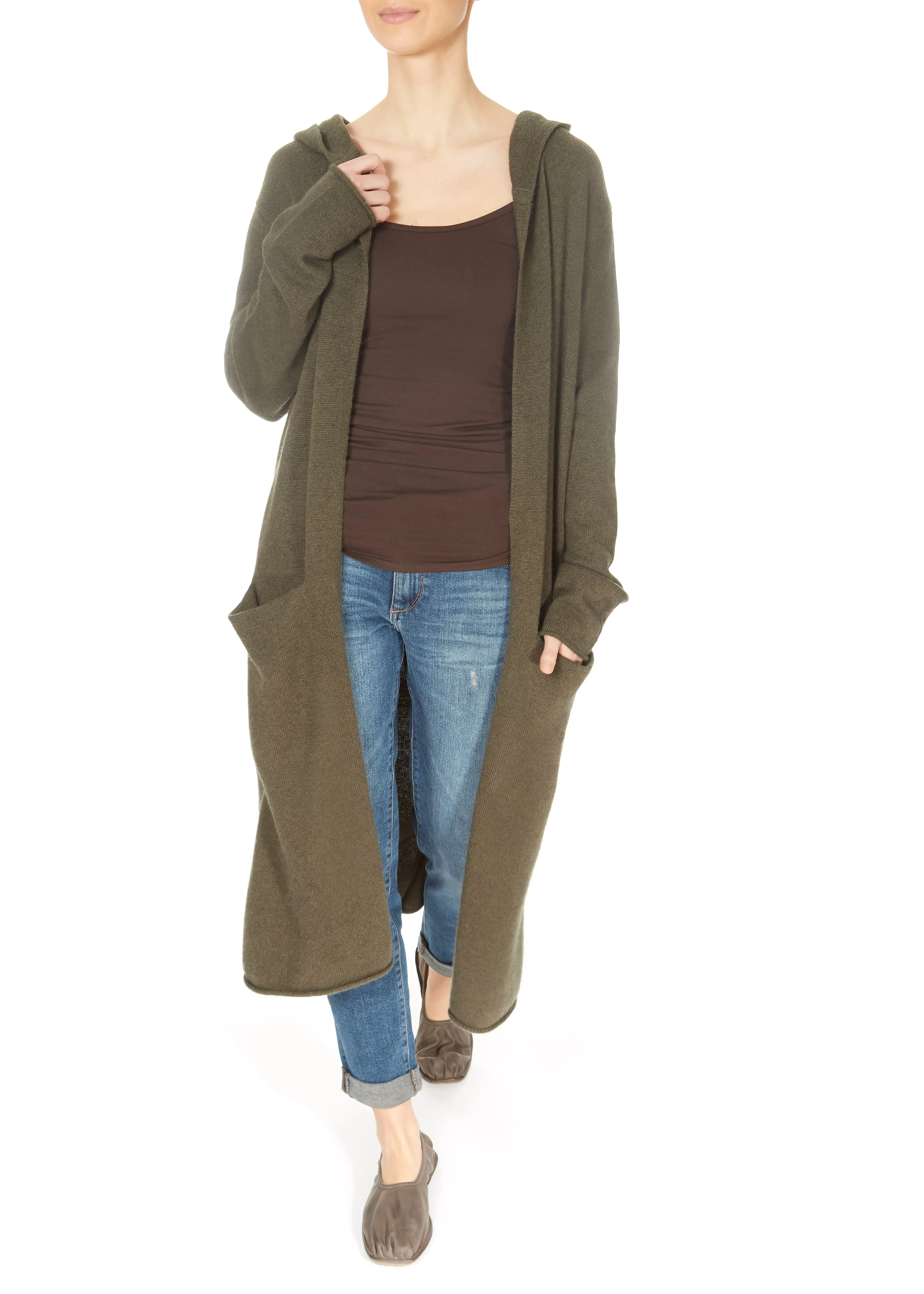 Jessimara Knitwear Haven Dark Olive Long Cardigan