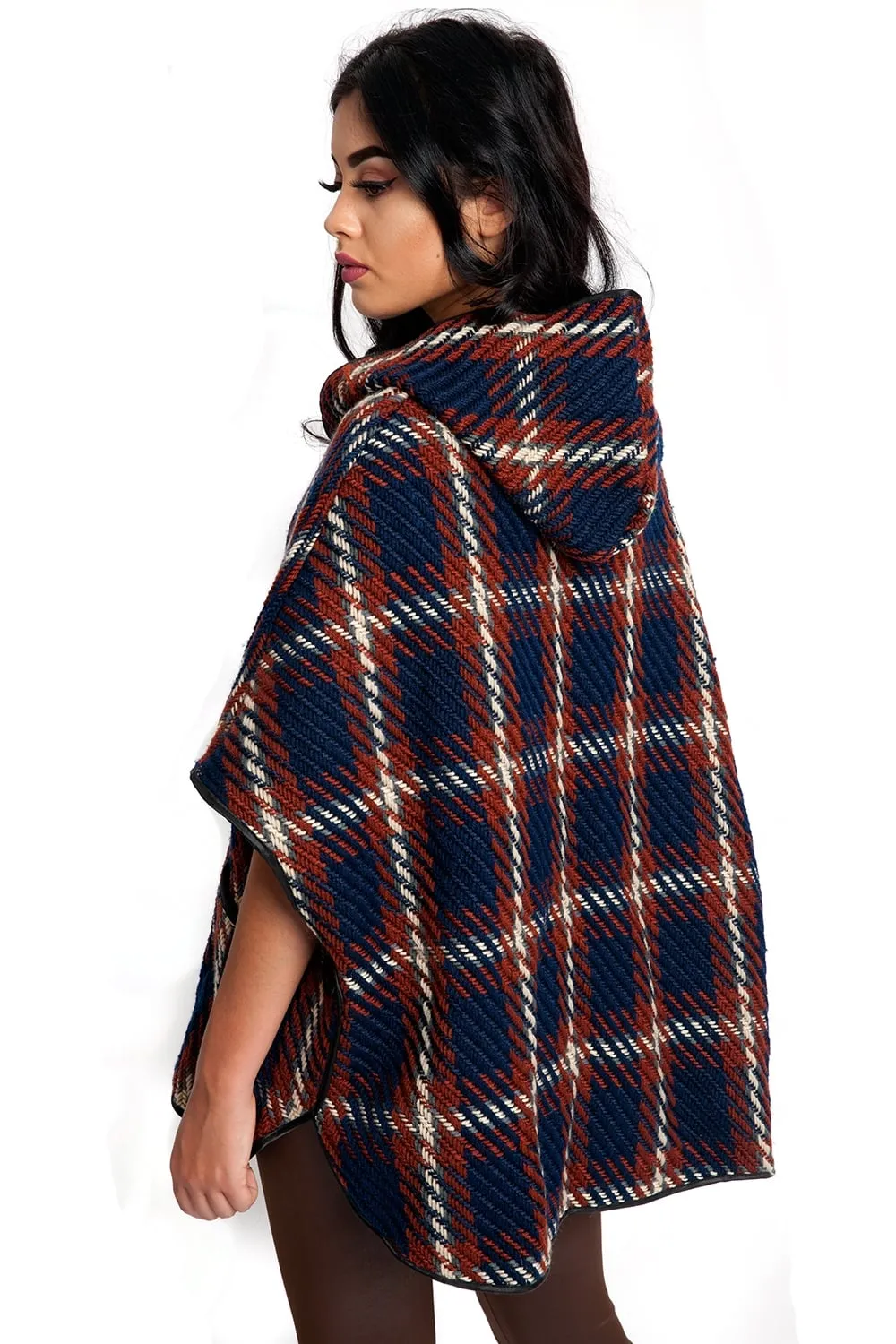 Knitted Checked Wool Mix Poncho Cardigan