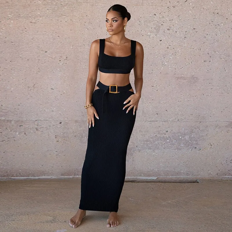 Knitted Crop Top & Maxi Skirt Set